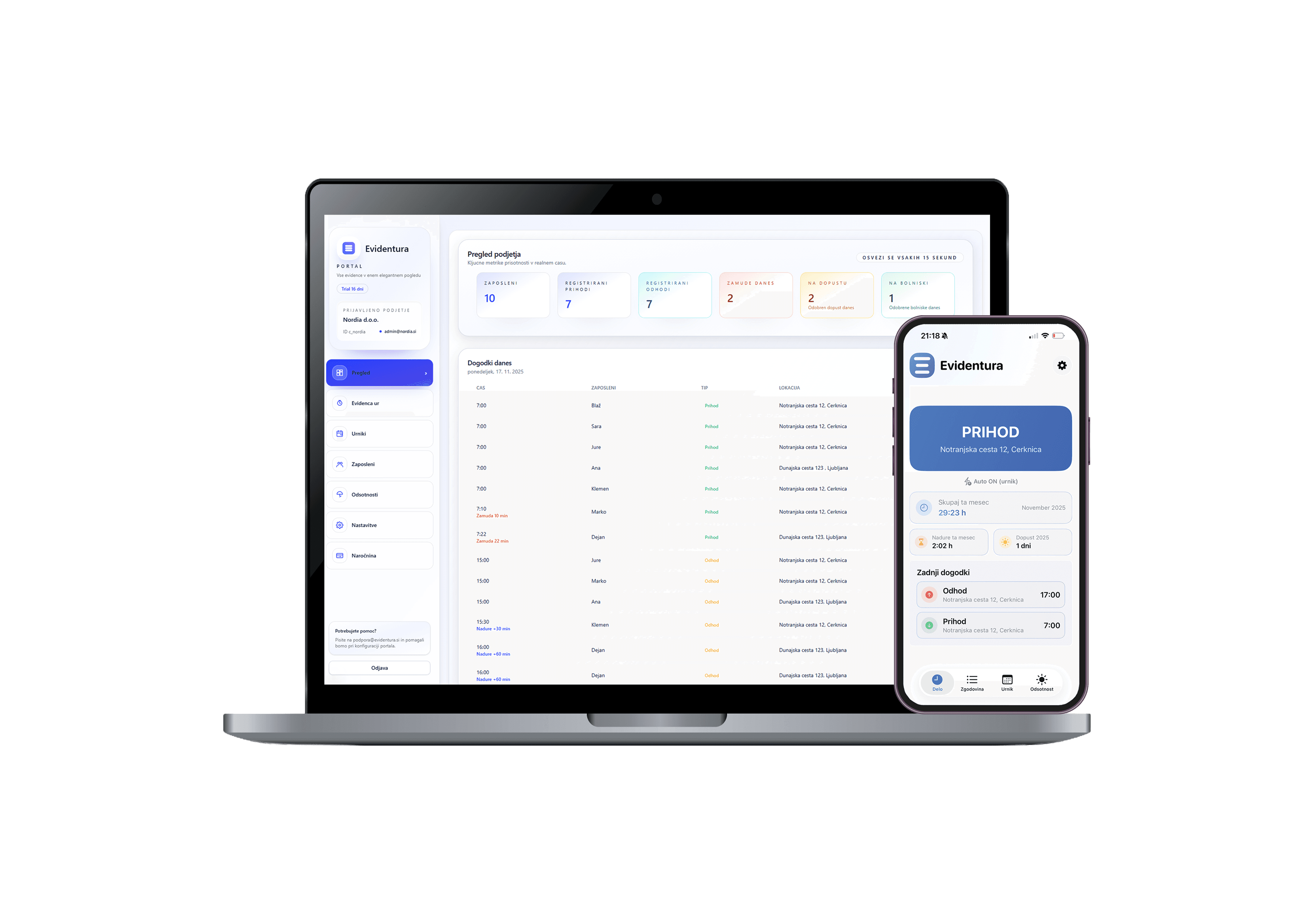 Evidentura portal in mobilna aplikacija
